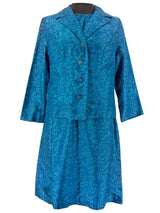 Vintage 1960s Blue Tricel Dress Suit