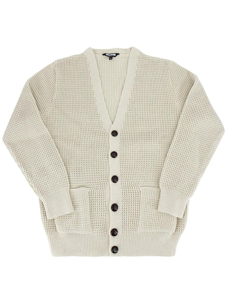 Stone Beige Waffle Knit V-Neck Vintage Style Cardigan