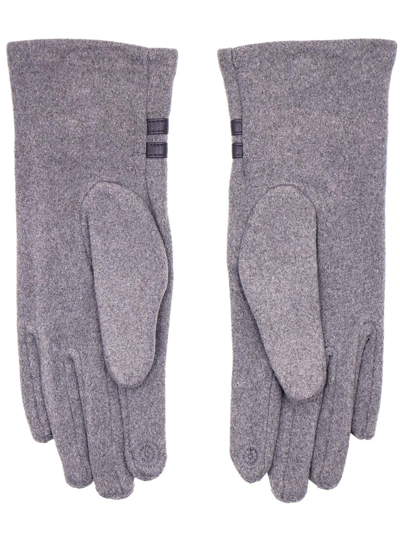 Leather Detail Grey Vintage Style Winter Gloves
