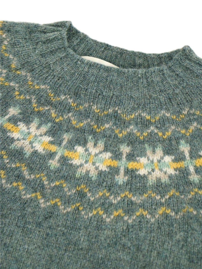 Fairisle 40s Style Pure Scottish Wool Jumper in Graphite Green