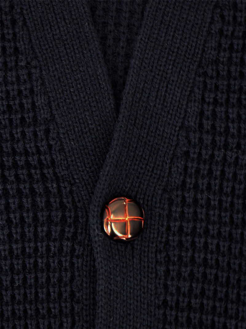 Dark Navy Waffle Knit V-Neck Vintage Style Cardigan