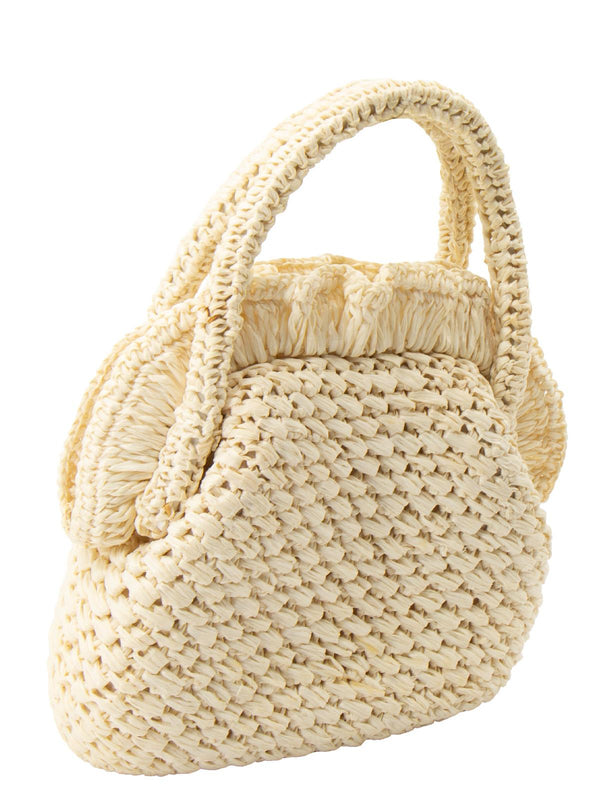 1960s Cream Raffia Bag With Frill Detail