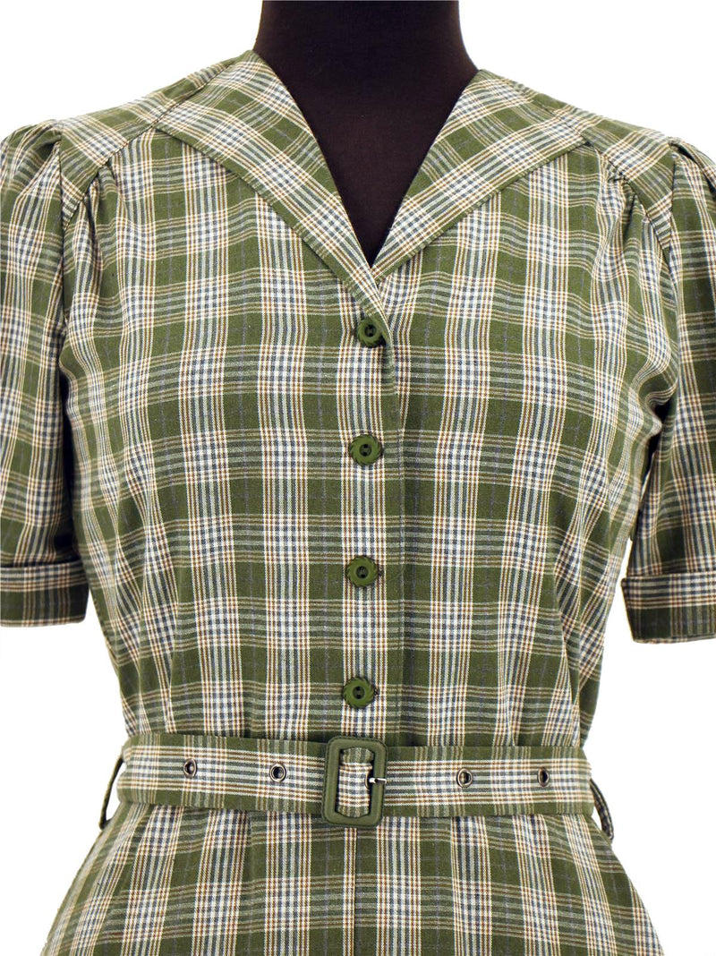 1940s Vintage Lumber Jill Check Day Dress in Green