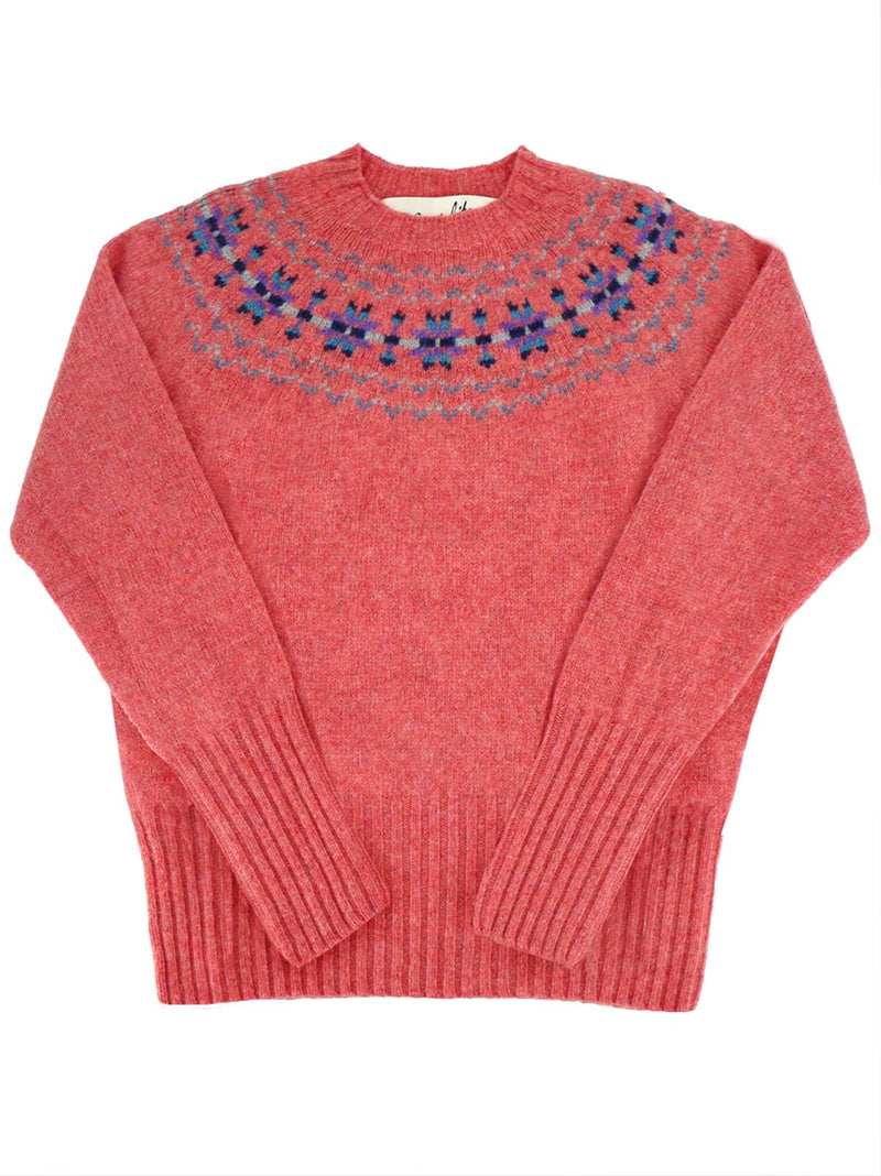 Fairisle 40s Style Pure Scottish Wool Jumper in Rosebud Pink