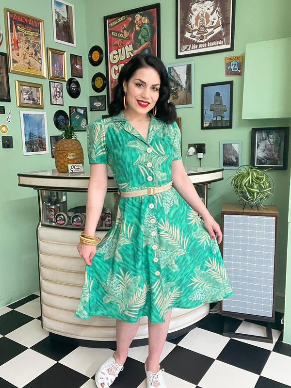 Vintage Style Shirtwaister Sapphire Palm Dress