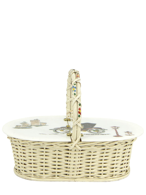 Hand Painted Lidded Basket Bag White