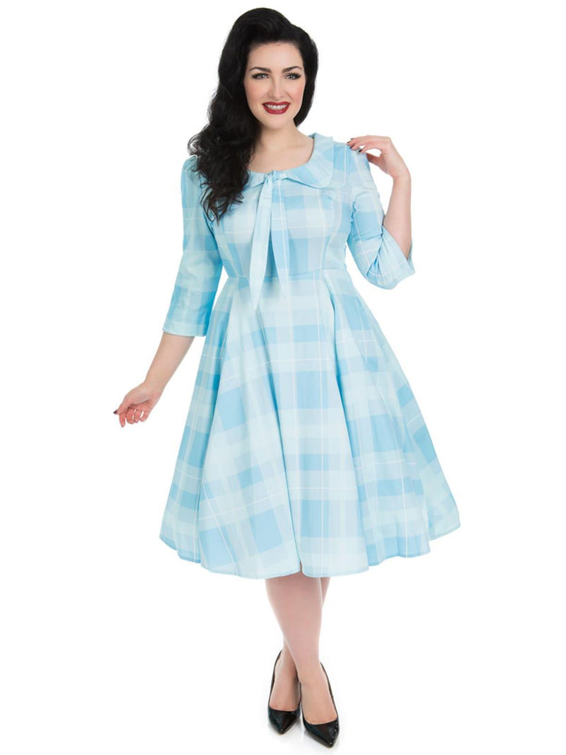 Sweet Blue Check Cotton Vintage Style Swing Dress