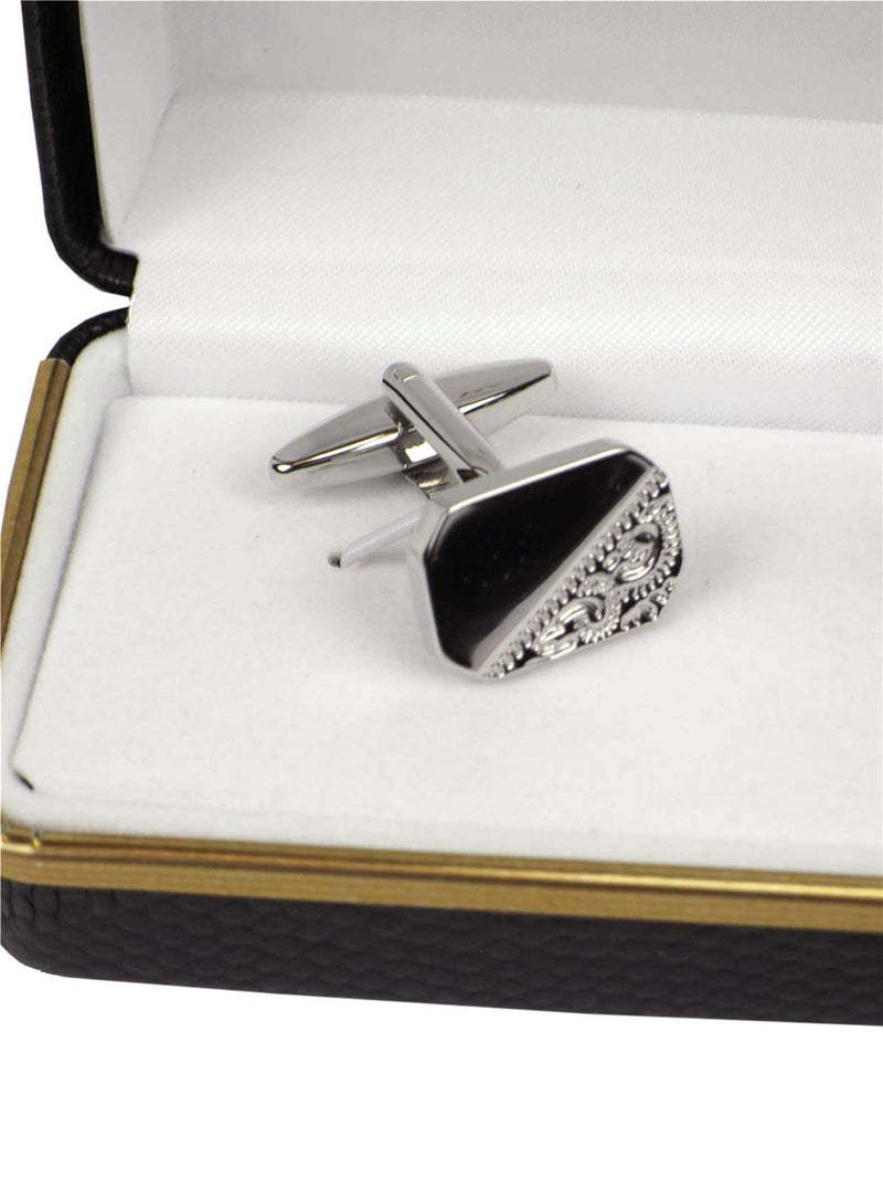 Vintage Look Engraved Corner Rhodium Cufflinks