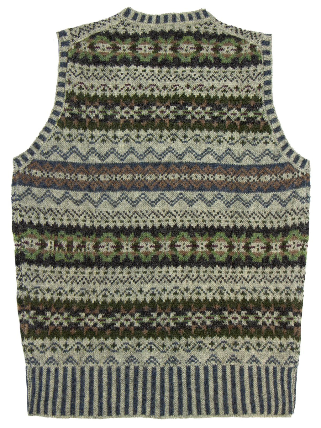 Vintage Style Shetland Wool Fair Isle Vest in Ash Grey Small