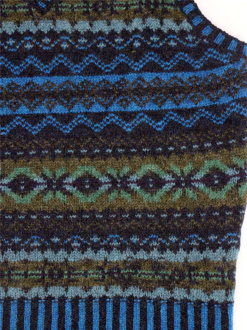 Vintage Style Shetland Wool Fair Isle Vest in Kingfisher