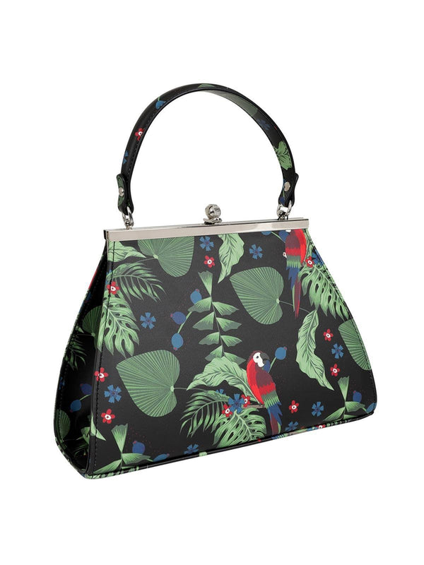 Tropical Parrot Pattern Black Frame Handbag