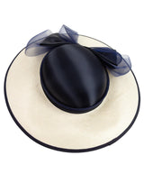 Cream & Navy Vintage Wide Brim Hat