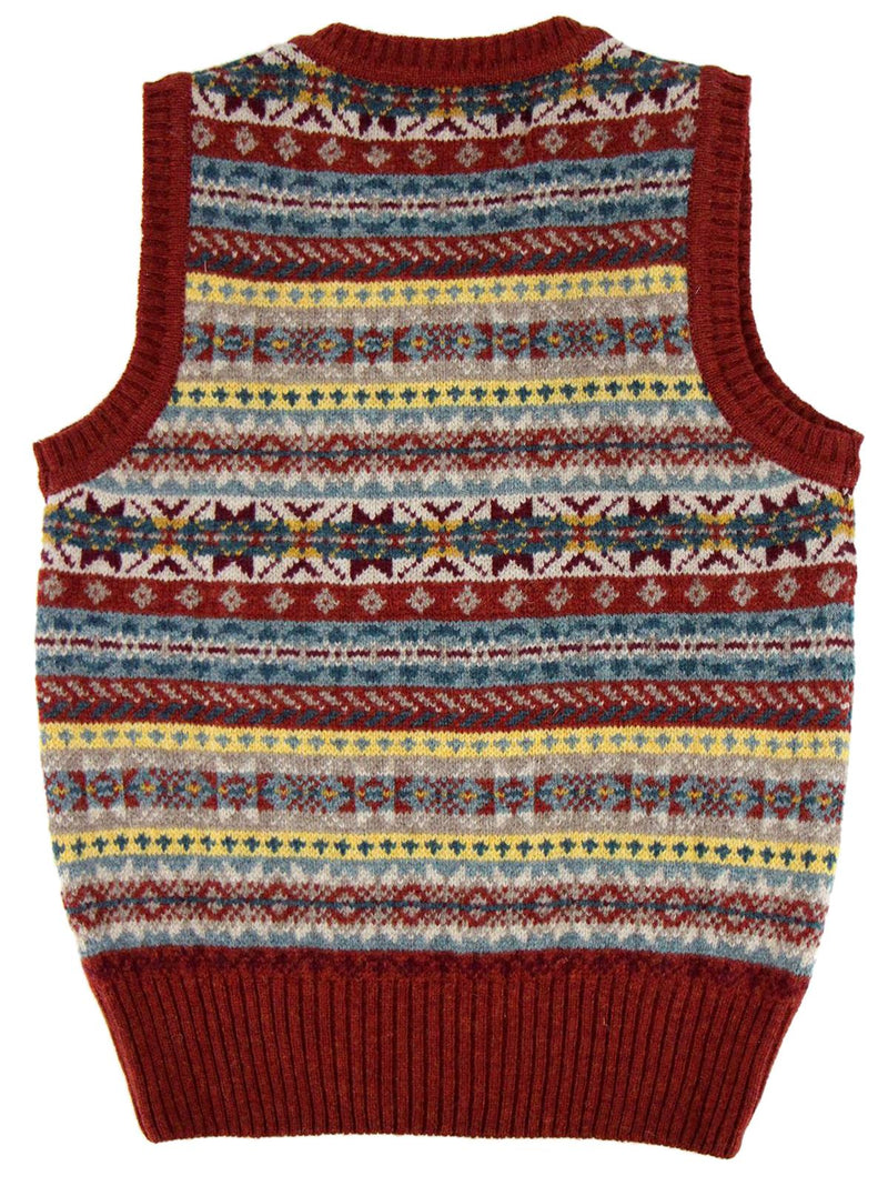 Forties Vintage Scottish Wool Fairisle Tank Top in Cardinal Red