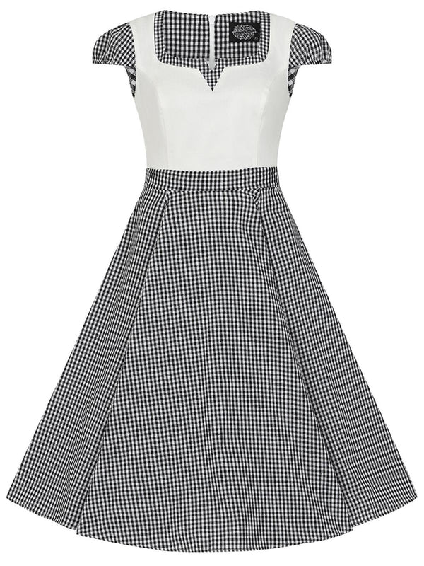 Black & White Gingham Contrast Vintage Style Swing Dress