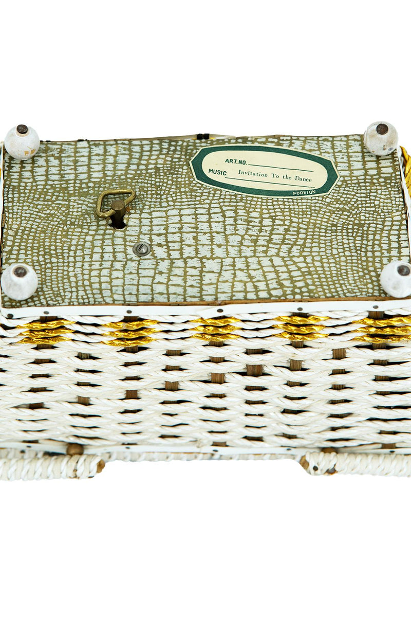 Compact White Vintage Musical Basket Bag