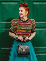 Multicoloured Vintage Style Cropped Knit Top