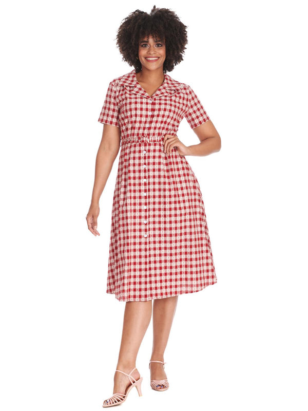 Red Cherry Gingham Vintage Style Shirt Dress