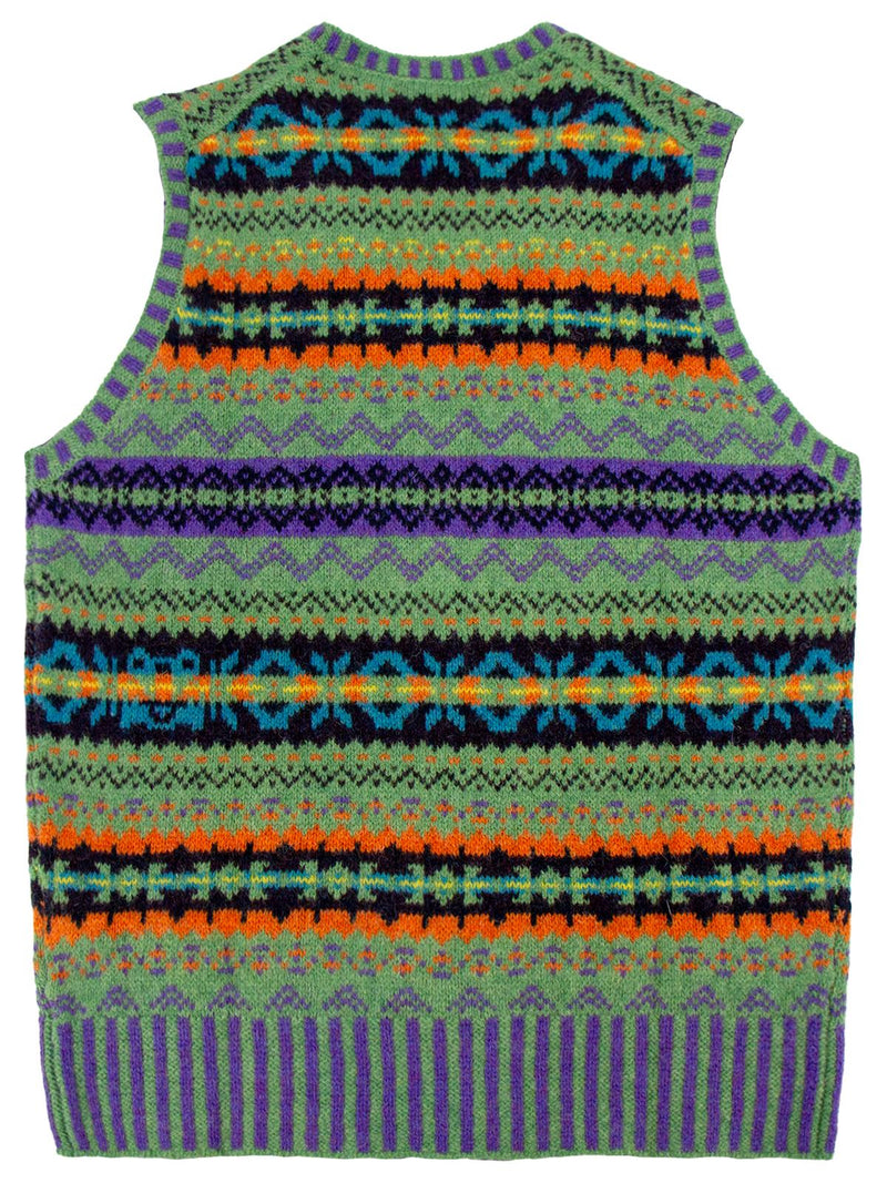 Vintage Style Shetland Wool Fair Isle Vest in Rupert Green