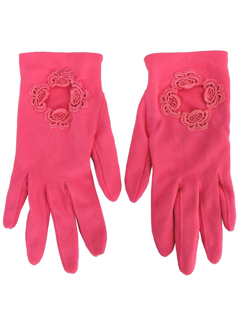 Vintage Pink Embroidered Short Gloves