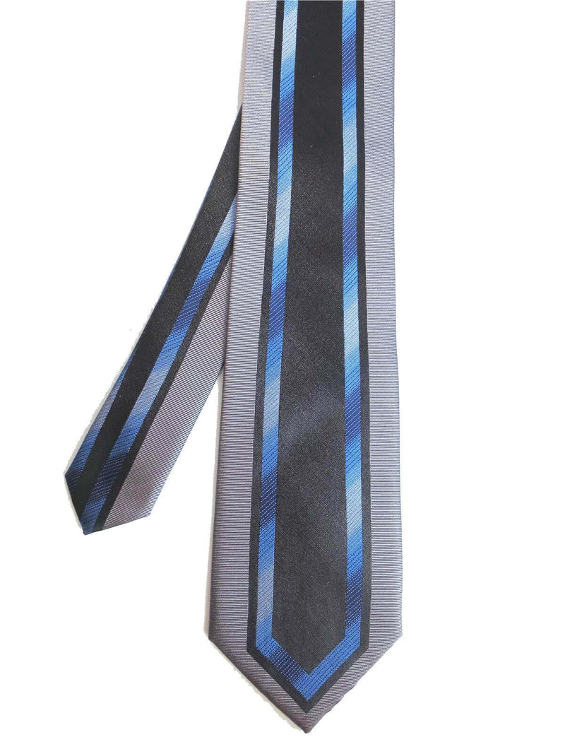 Grey & Blue 1940s Style 100% Silk Swing Tie