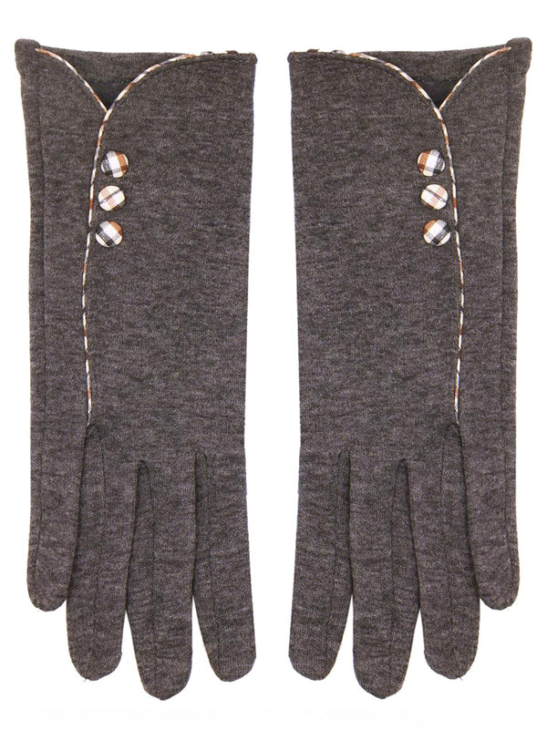 Tartan Trim Grey Vintage Style Winter Gloves
