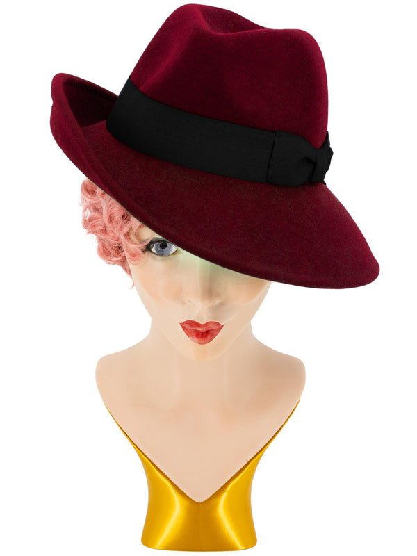 Red 1940s Vintage Fedora Style Tilt Hat