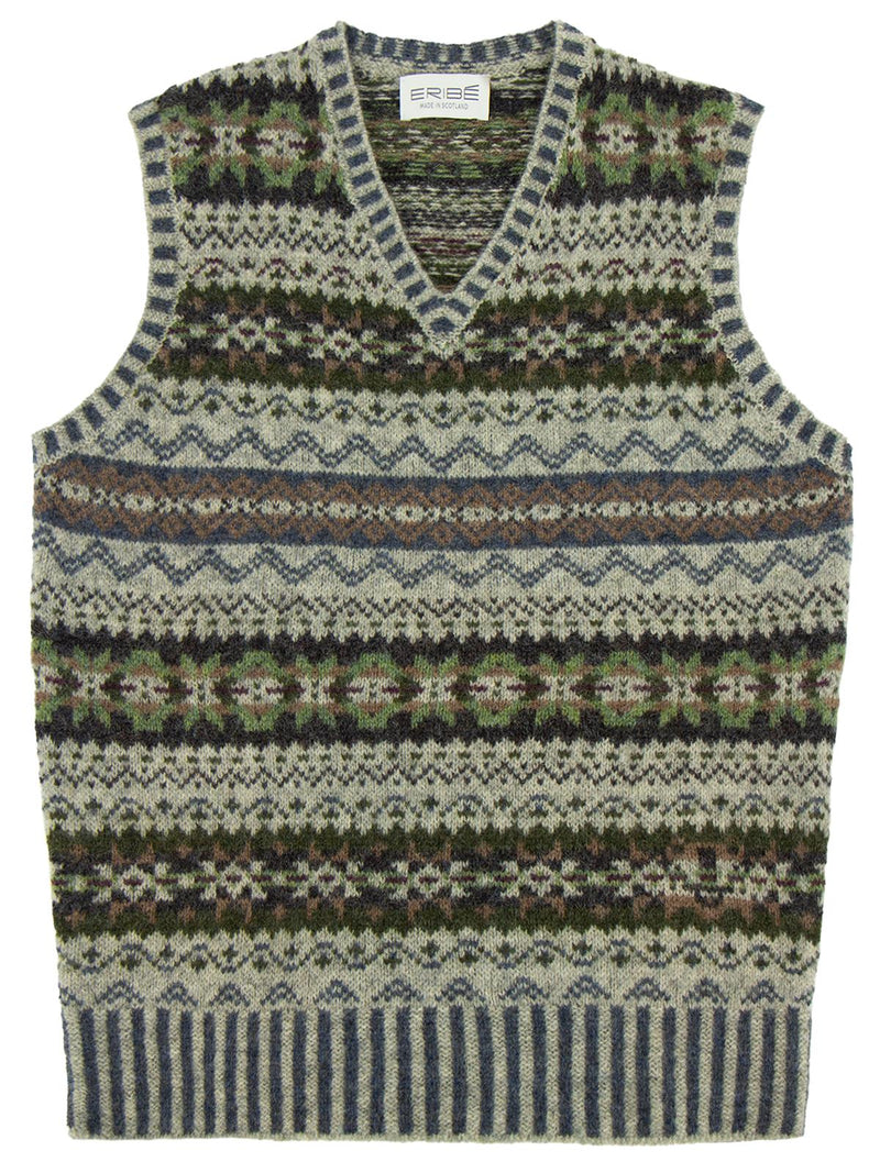 Vintage Style Shetland Wool Fair Isle Vest in Ash Grey