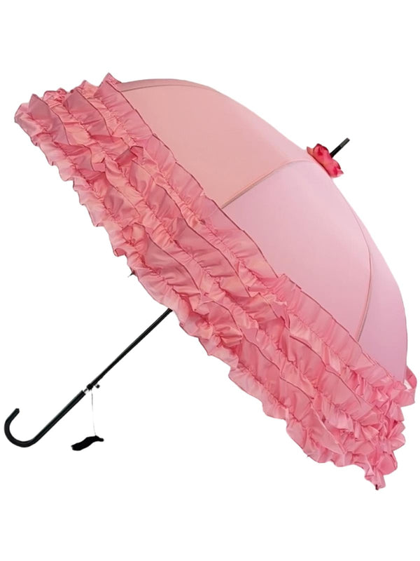 Triple Frill Pink Vintage Style Umbrella