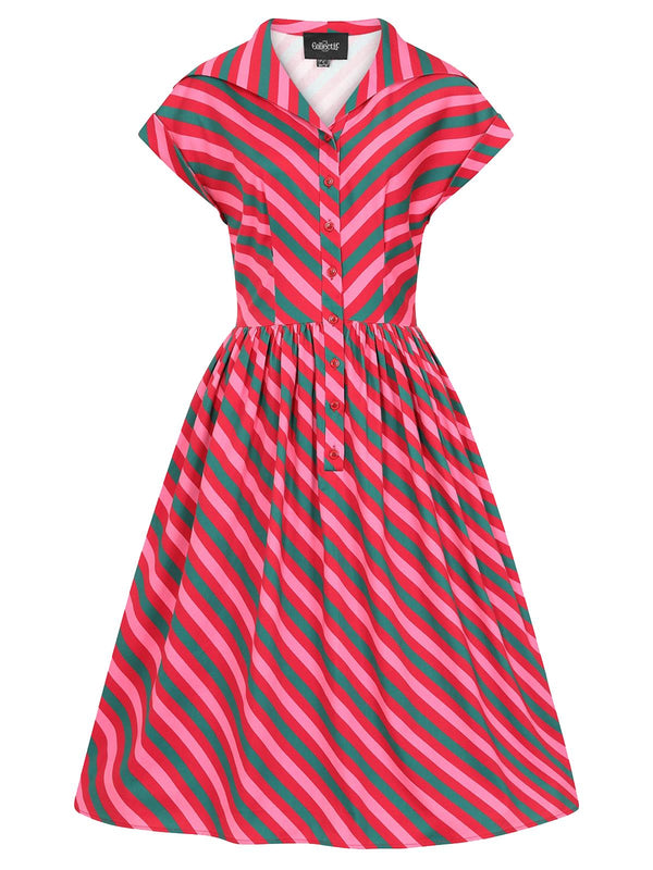 Berry Stripe Vintage Style Swing Dress