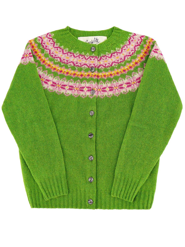 1940s Style Pure Wool Fairisle Cardigan in Garden Green