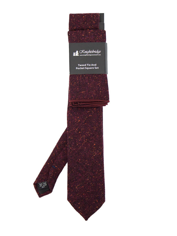 Burgundy Donegal Tweed Pocket Square & Tie