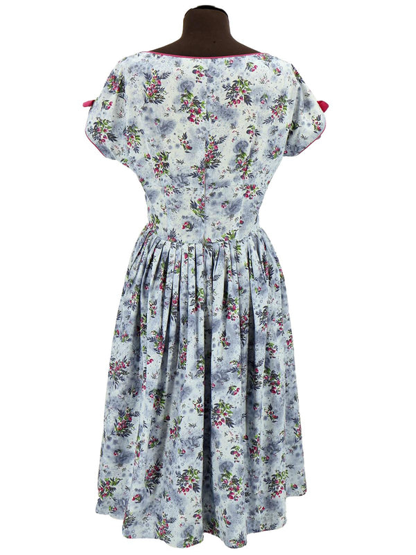 Blue Floral Sprig Vintage Fifties Day Dress