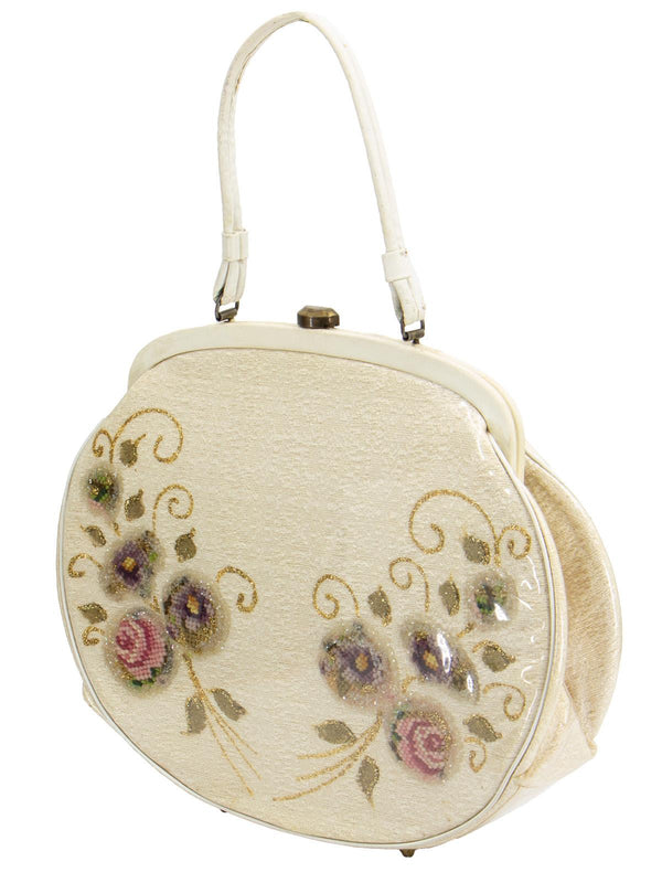 Large Cream Vintage Bag Encapsulated Petit Point