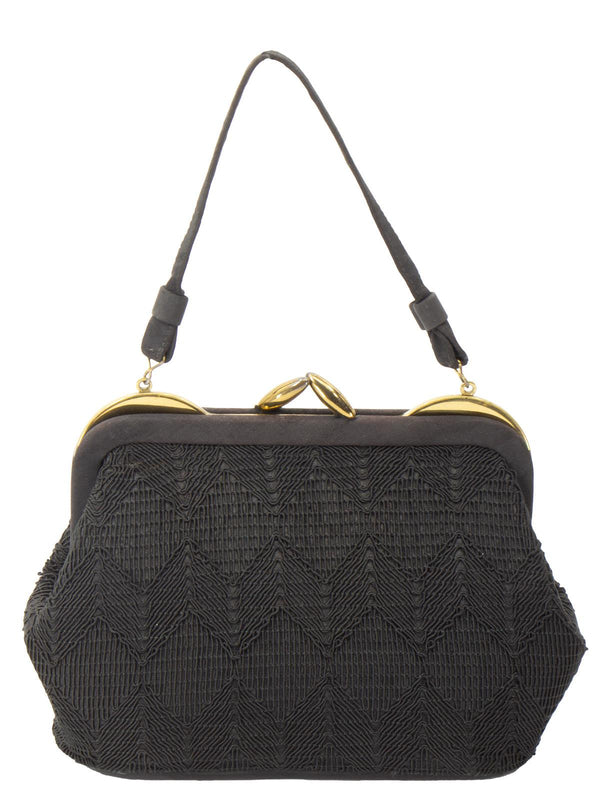 1940s Black Textured Cordé Frame Bag