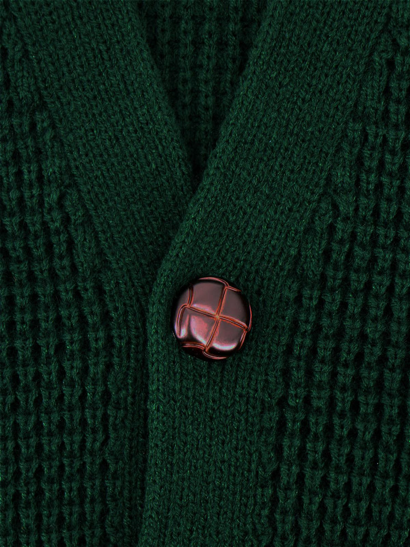 Bottle Green Waffle Knit V-Neck Vintage Style Cardigan