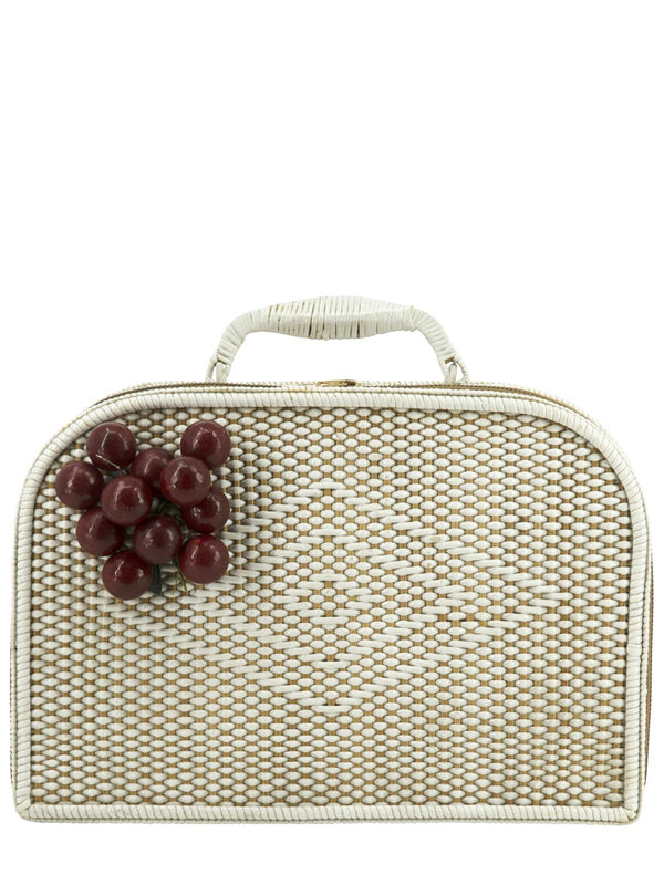 White Basket Woven Bag With Cherry Decor