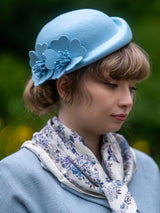 Powder Blue Felt Cloche Hat Flower Trim