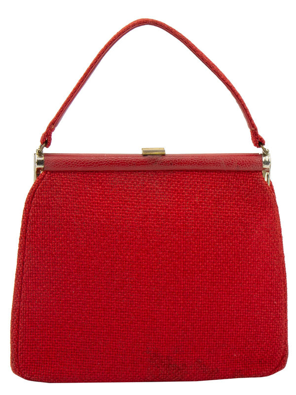 1960s Vintage Large Red Fabric Frame Bag