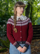 Merino Lambswool Alpine Cardigan - Potpourri Red