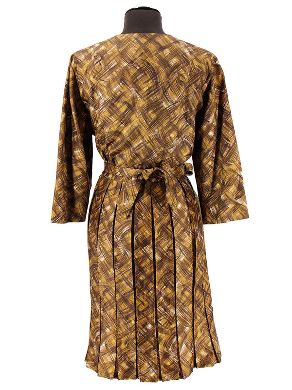 Vintage 1960s Tricel Bronze Crosshatch Shirt Dress