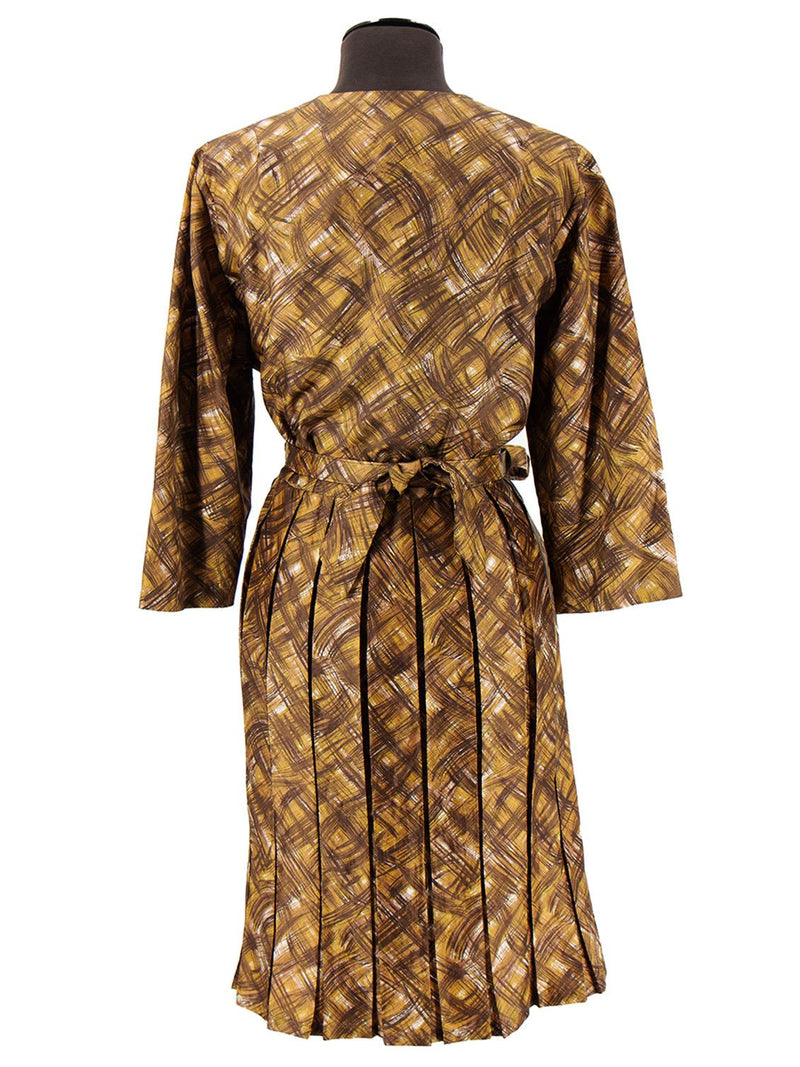 Vintage 1960s Tricel Bronze Crosshatch Shirt Dress