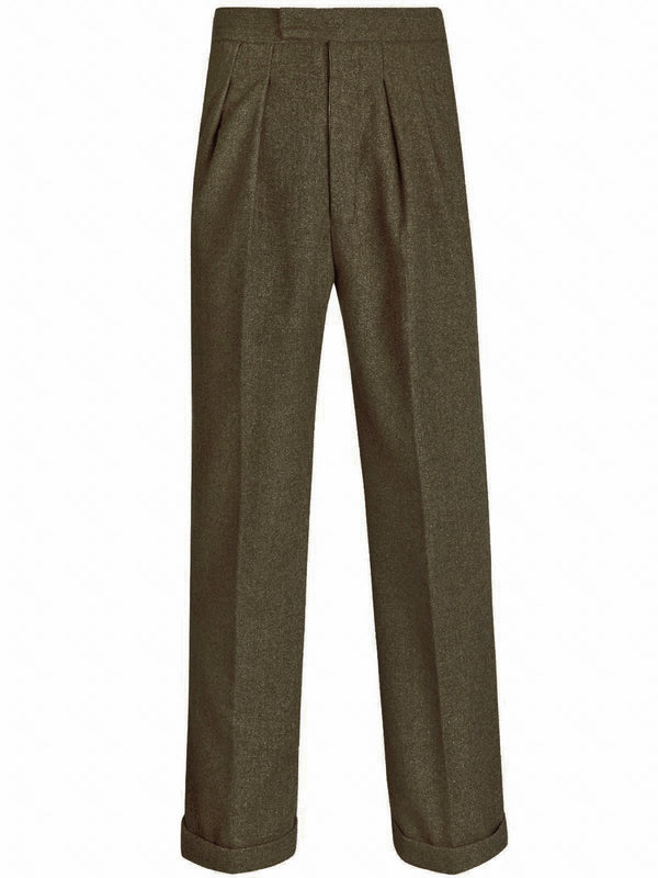 1940s Vintage Clubman Herringbone Wool Fishtail Trousers in Green