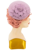 Mauve Vintage Style Felt Flower Button Hat