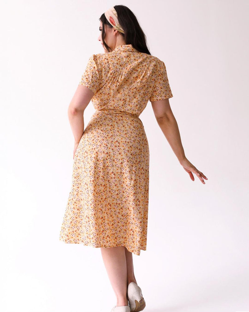 1940s Inspired Yellow Ditsy Floral Shirt Dress RevivalVintage