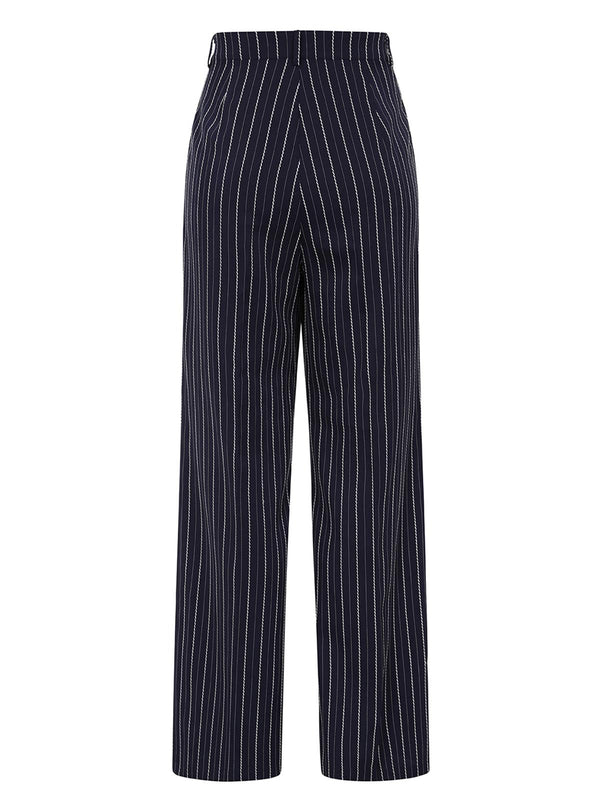 Navy Pinstripe Wide Leg 1940s Style Trousers