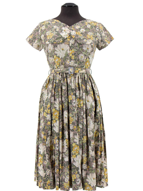 1950s Vintage Floral Cotton Tea Dress