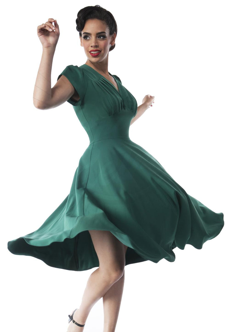 Emerald Green 1940s Vintage Inspired Swing Dress