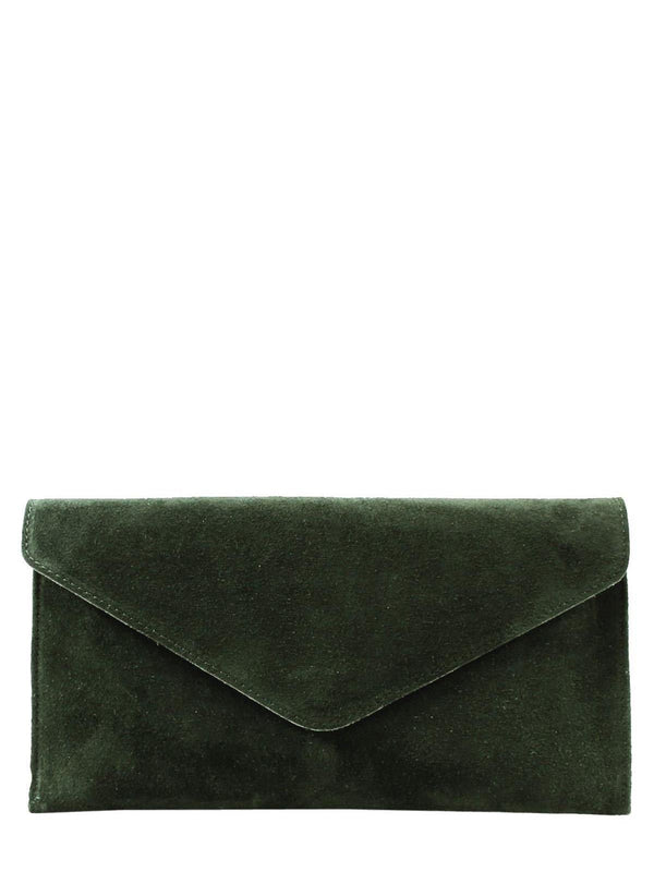 Olive Real Suede Vintage Look Envelope Clutch Bag