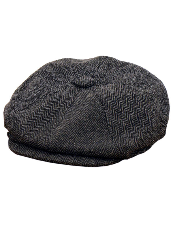 Vintage Style Dark Grey Herringbone Newsboy Cap