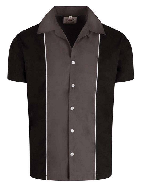 Charcoal & Black Stripe 1950s Style Bowling Shirt